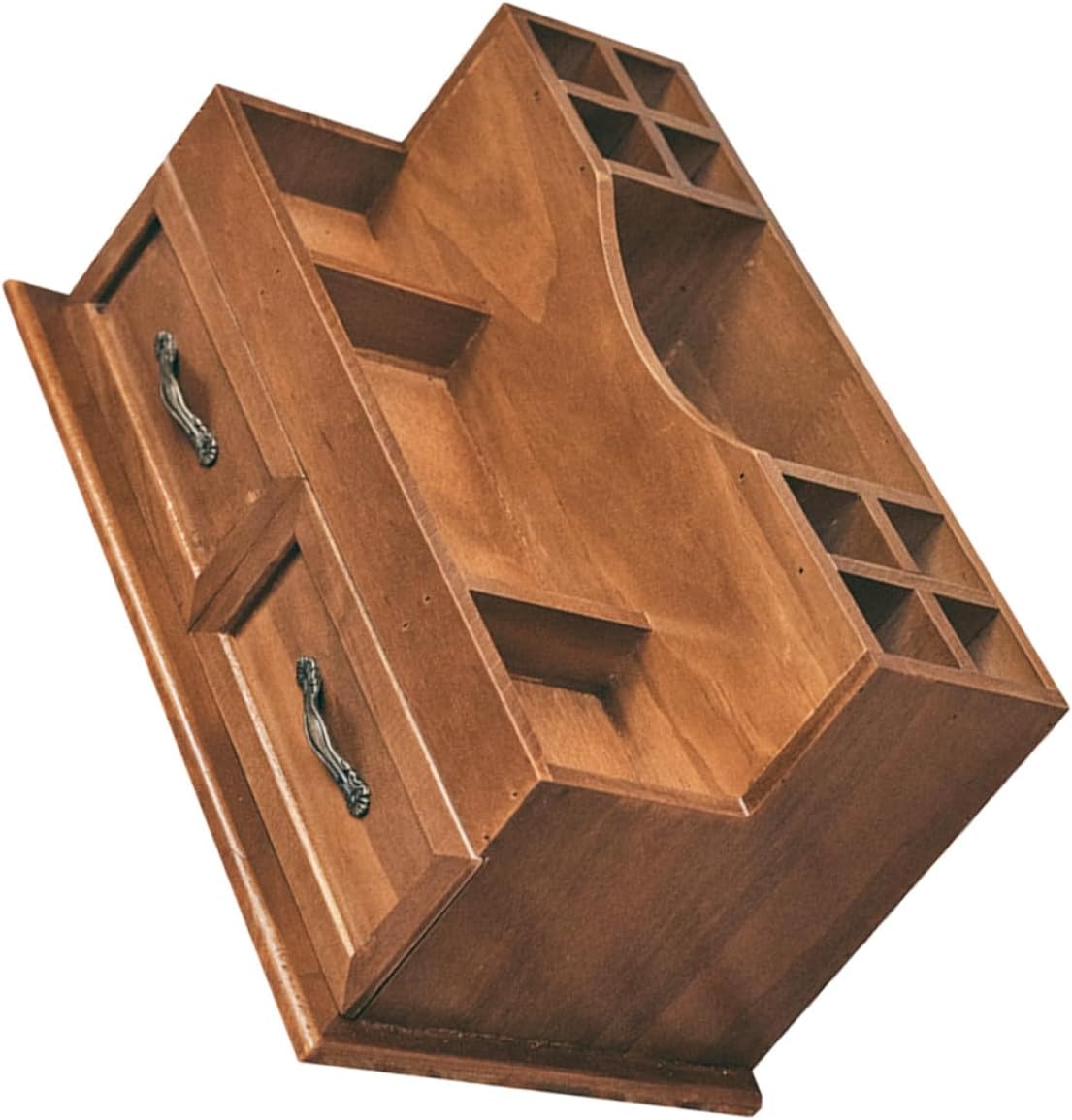 Vintage Wooden Drawer Organizer Multi-Compartment Desktop Storage Rack for Jewelry and Makeup, Light Brown Solid Wood Cosmetic and Office Sundries Storage Unit