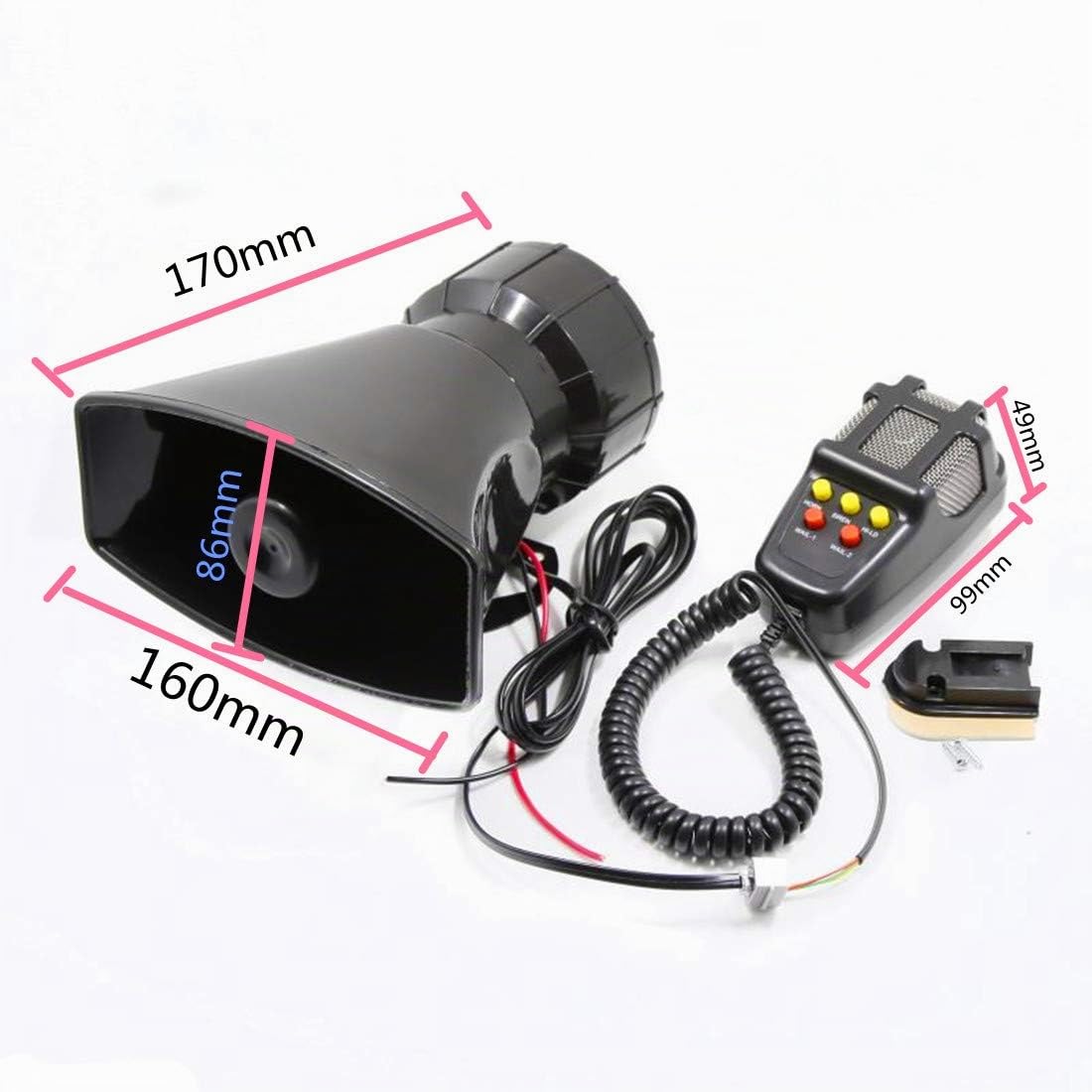 Corne Haut-parleur de sirène de voiture,D'urgence Son Amplificateur sirène de klaxon de sirène de voiture d'alarme de 12V 80W avec système de sonorisation d'ambiance pour microphone