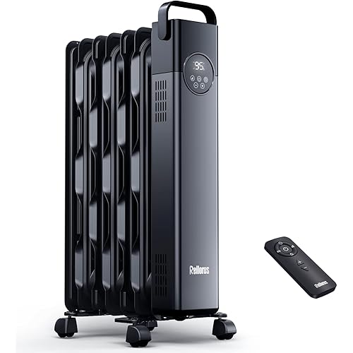 Rellorus Radiator Heater, Space Oil Filled Heater 1500W, 4 Modes, 24H Timer, Adjustable Thermostat, Quiet, Electric Portable Heater with Remote for Home, Office, Bedroom, Indoor Use