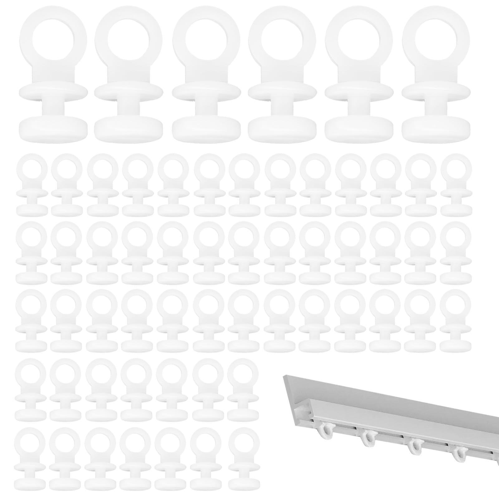 Snmygs White 100 Pcs Plastic Curtain Hooks, Curtain Track Gliders For Pencil Pleat, Net, Shower Curtains Durable Curtains Runners And Sliders Accessories (White) (100Pcs)