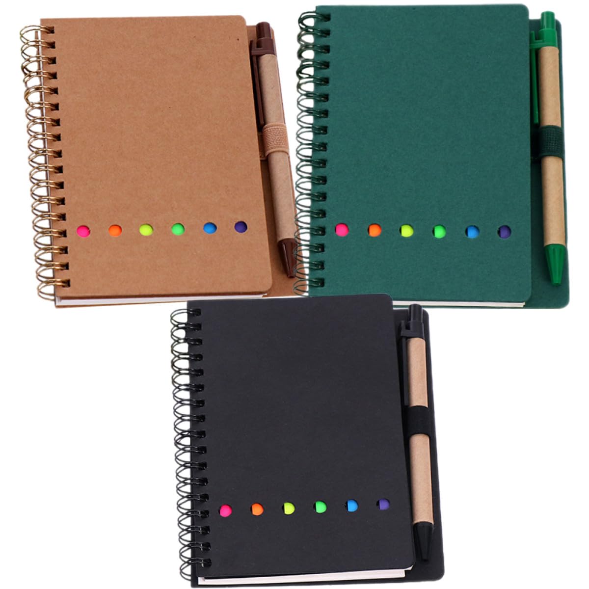 Bloc-notes à spirale TEHAUX en cuir avec papier offset double face 3 pièces - 8