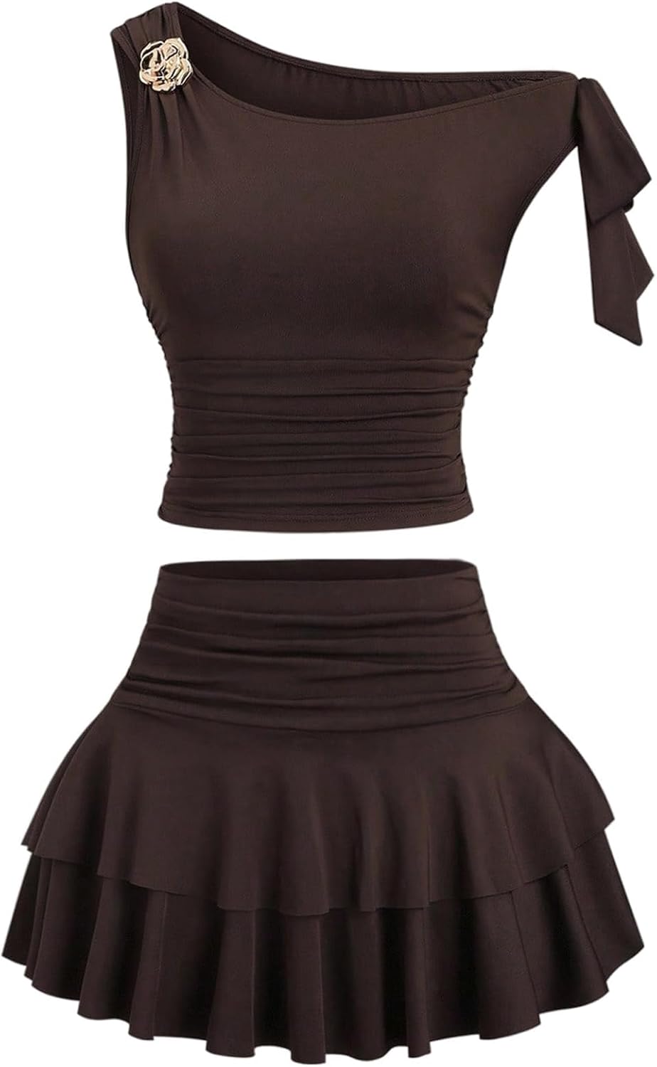SOLY HUX Women's Two Piece Skirt Set Off The Shoulder Y2k Crop Top Ruffle Mini Skirts Going Out Outfits
