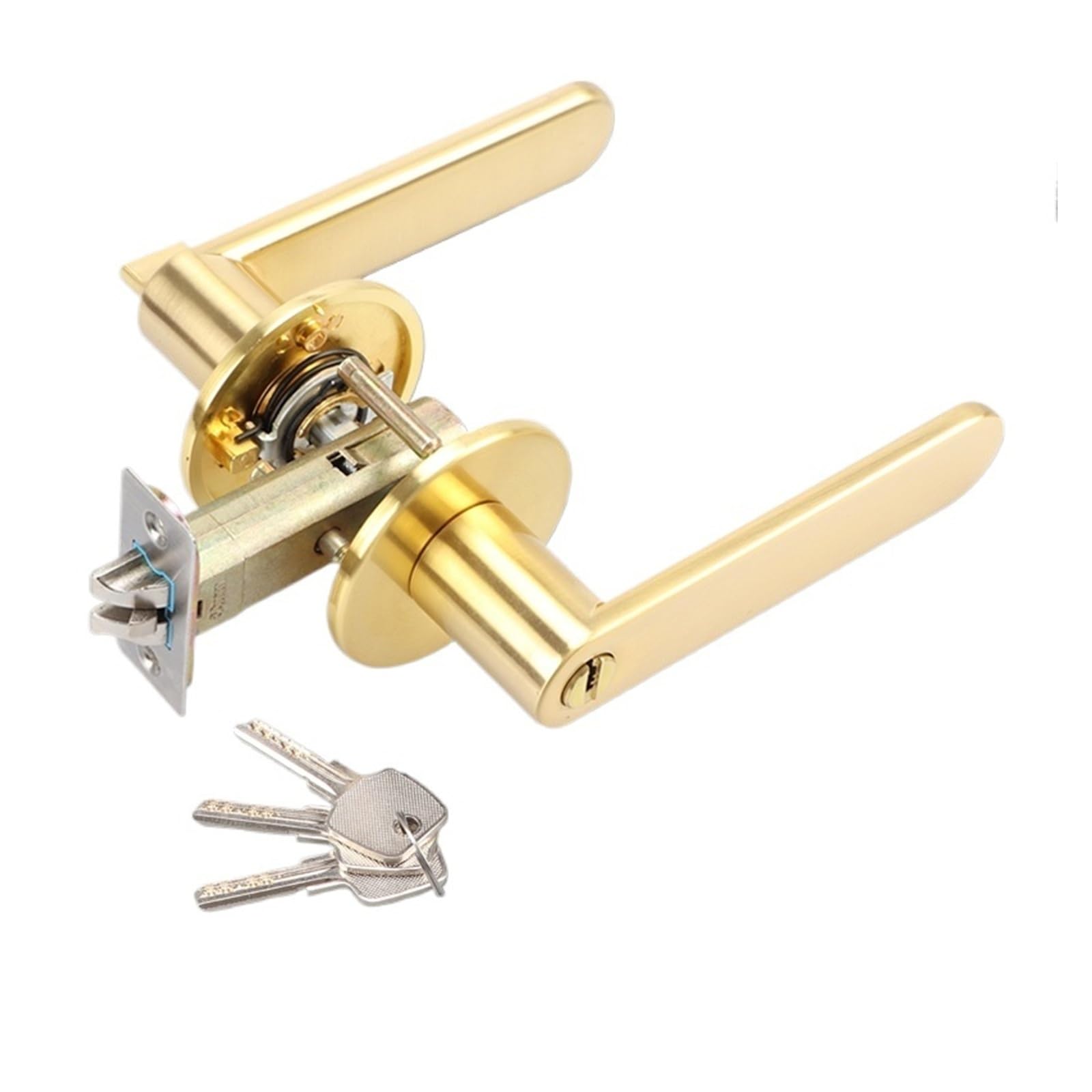Sjloynwq 24K Gold With Key Silent Door Lock Three-Pole Round Handle(24K Gold With Key)