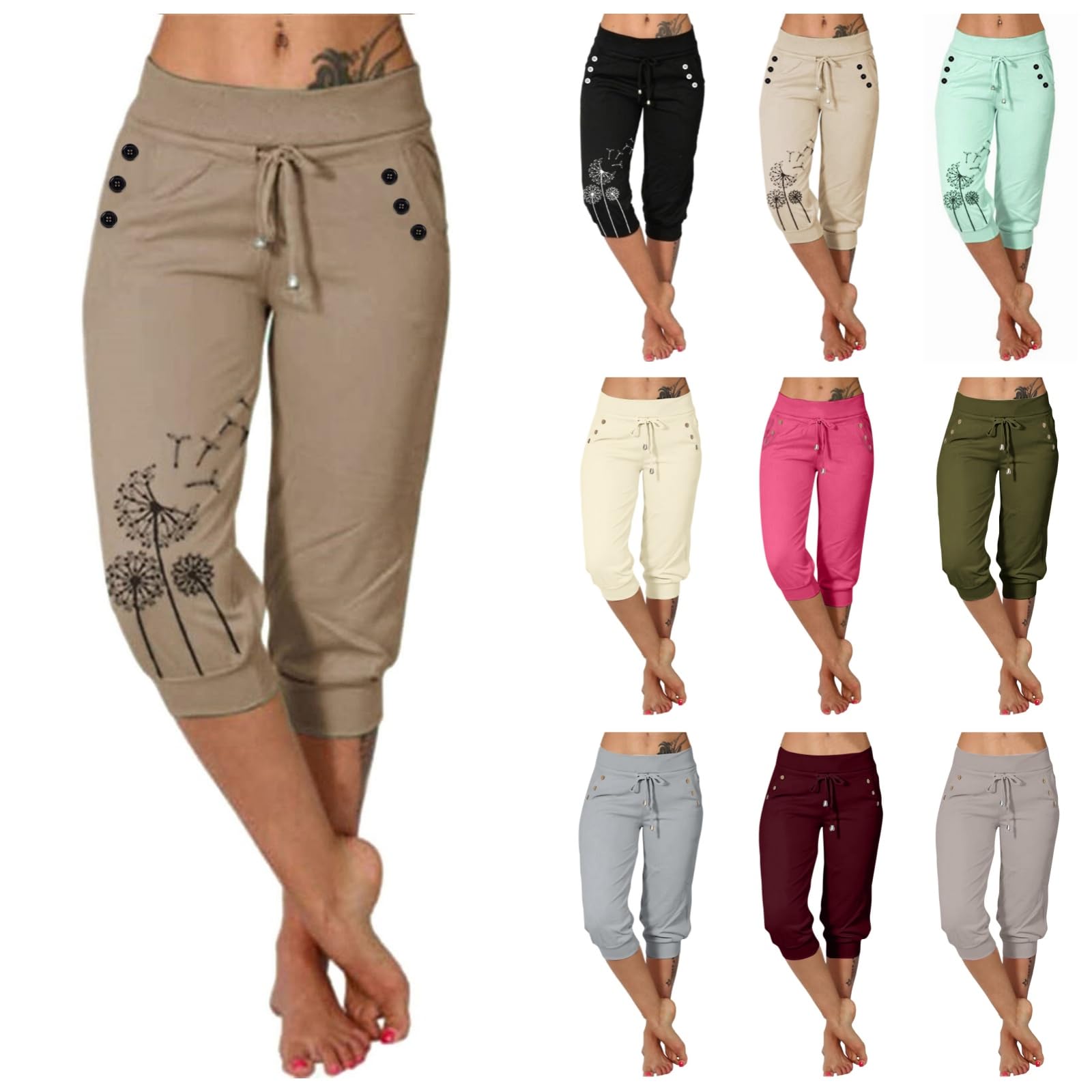 BUKKNYE Capri Pants for Women with Pockets Women's Yoga Capri Pants Loose Drawstring High Waisted Sweatpants Lounge Running Gym Short with Pockets