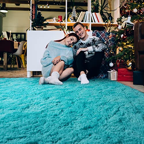HOMORE Rugs for Living Room 5x8 Fluffy Modern Shag Rugs for Bedroom, Soft Furry Teal Blue Rug for Kids Room, Cute Rugs and Carpets for Nursery Playroom Home Dorm Decor, Turquoise
