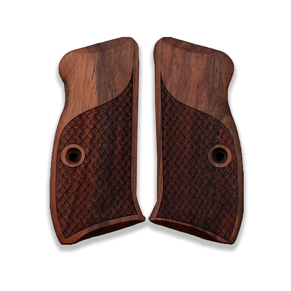 KSD Rosewood Grips For CZ Compact 75-85 / P-01 / PCR Handguns - Double-Checkering With Brass Logo - View #9