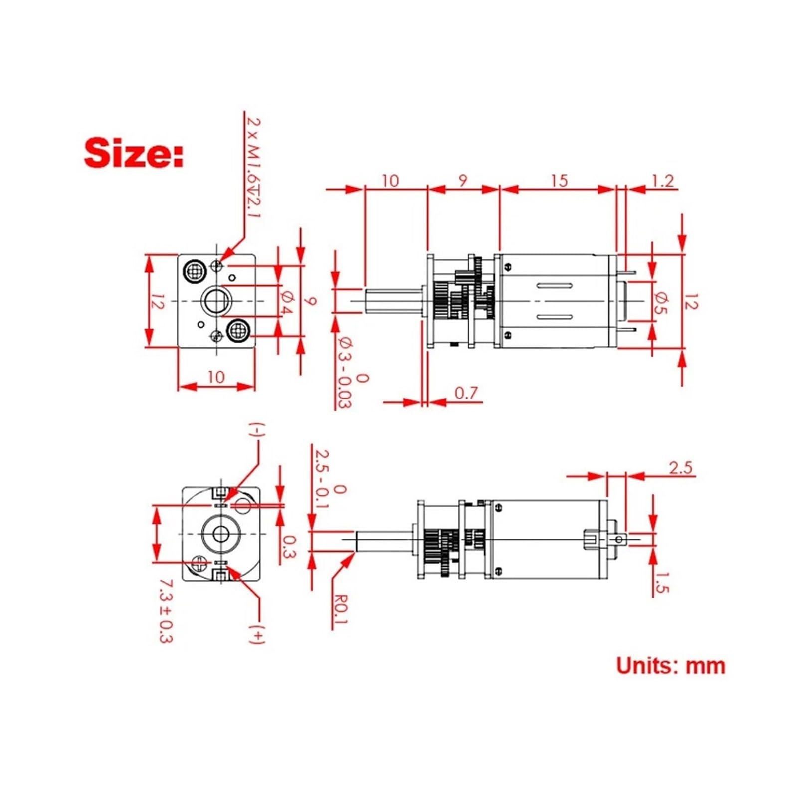 Micro Motorreductor Metálico DC 3V GA12-N20