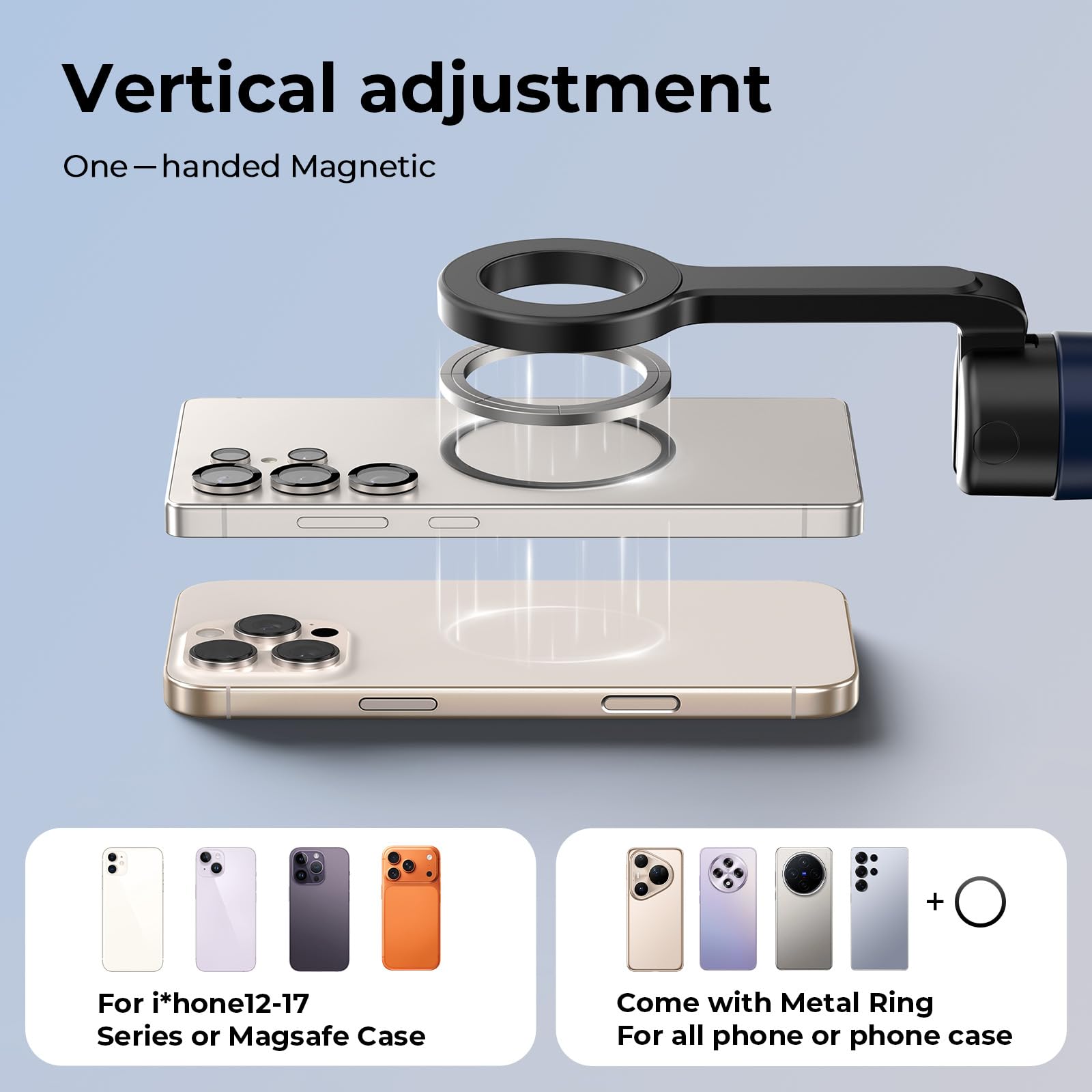 Kaitezenz Trípode magnético de apertura automática para iPhone MagSafe, soporte para teléfono celular de 71 pulgadas con anillo de metal y control remoto recargable para grabación de video y vlogging