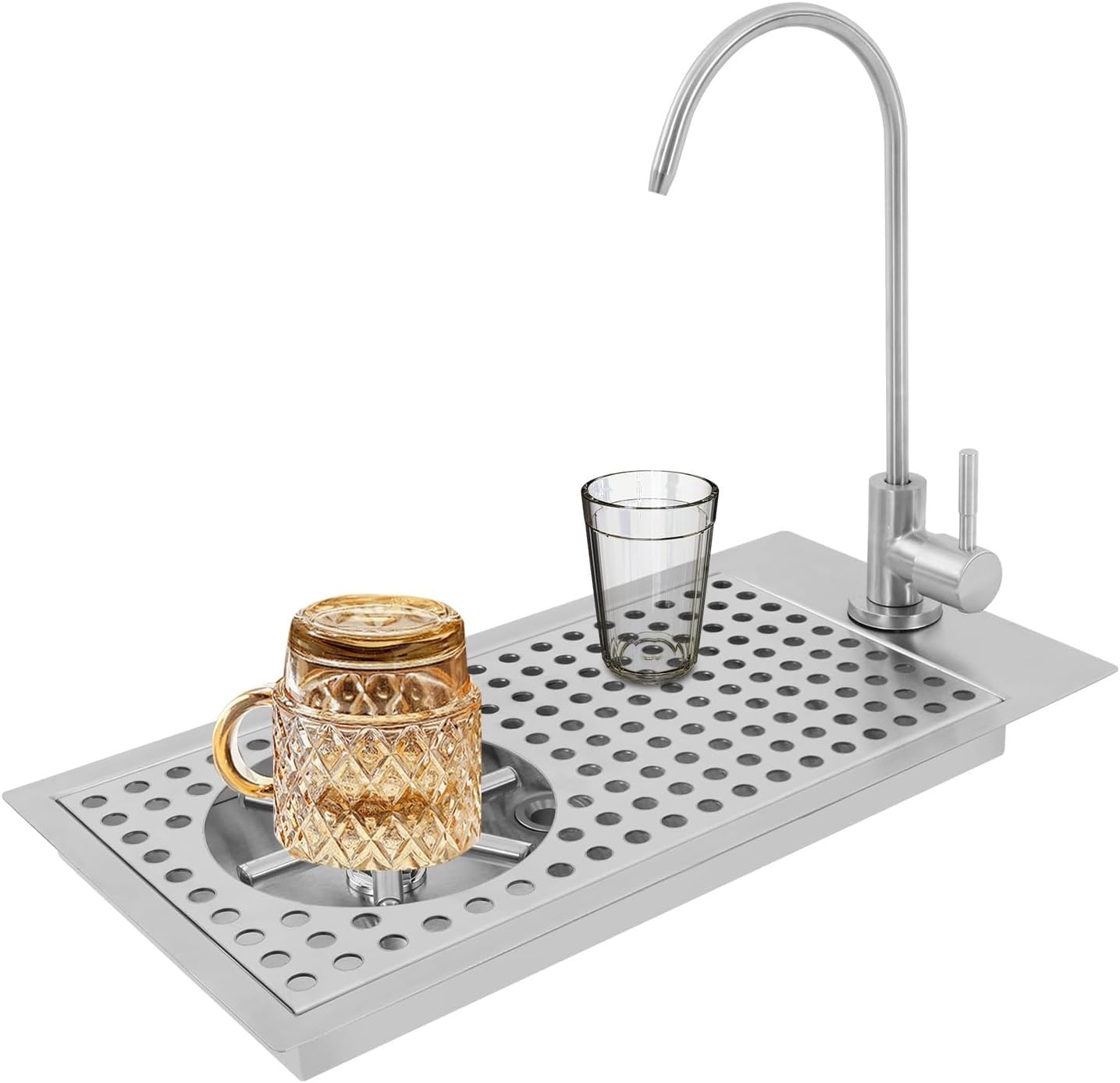 Lavavasos Empotrable con Grifo, Enjuagador de Vidrio de Acero Inoxidable Equipado con Bandeja de Goteo, for Bar en Casa, Cafetería y Restaurante