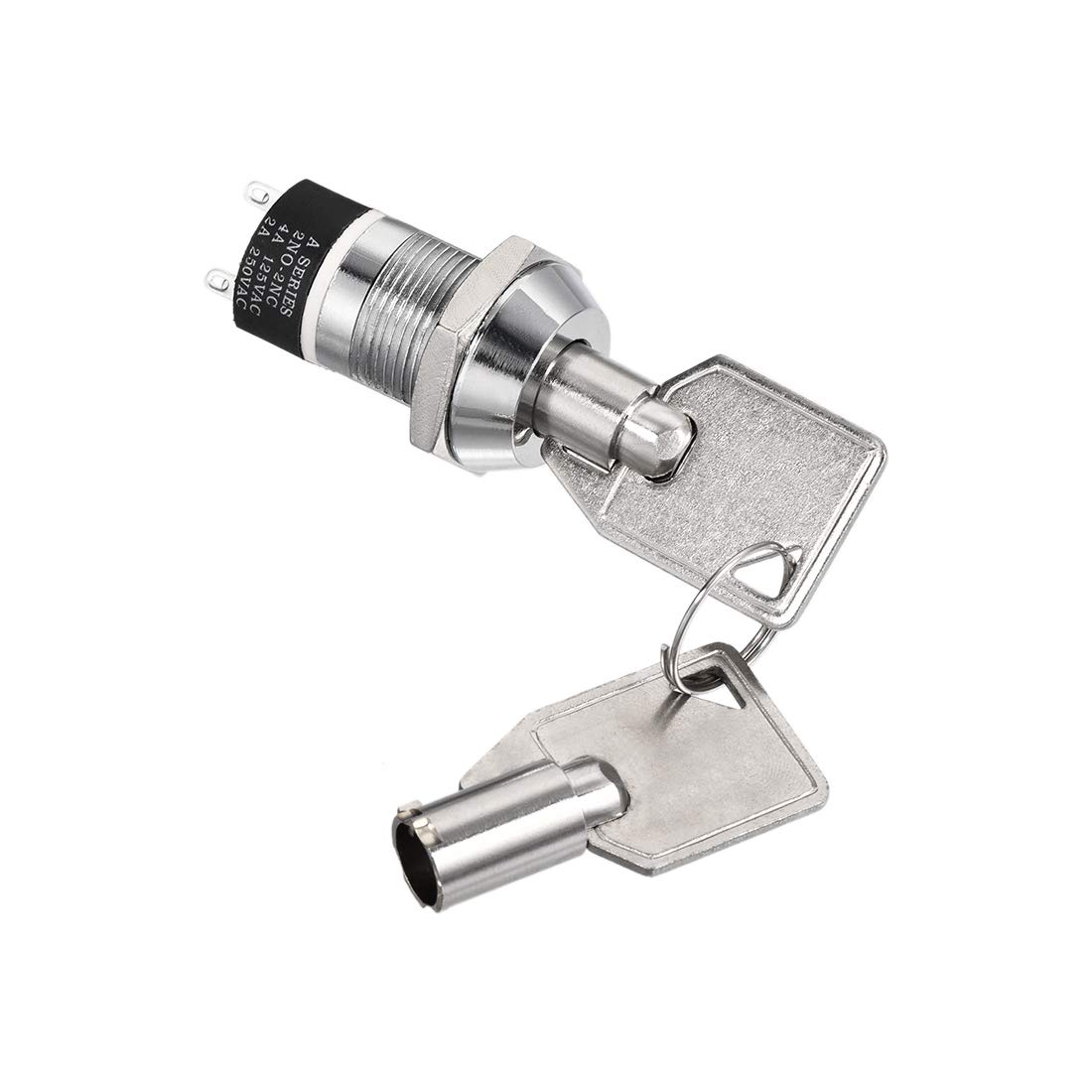 sourcing map 19mm 2 Positions Clé Verrouillage Bouton Poussoir Interrupteur avec 2 Clés 2NO 2NC S1902 1Pcs