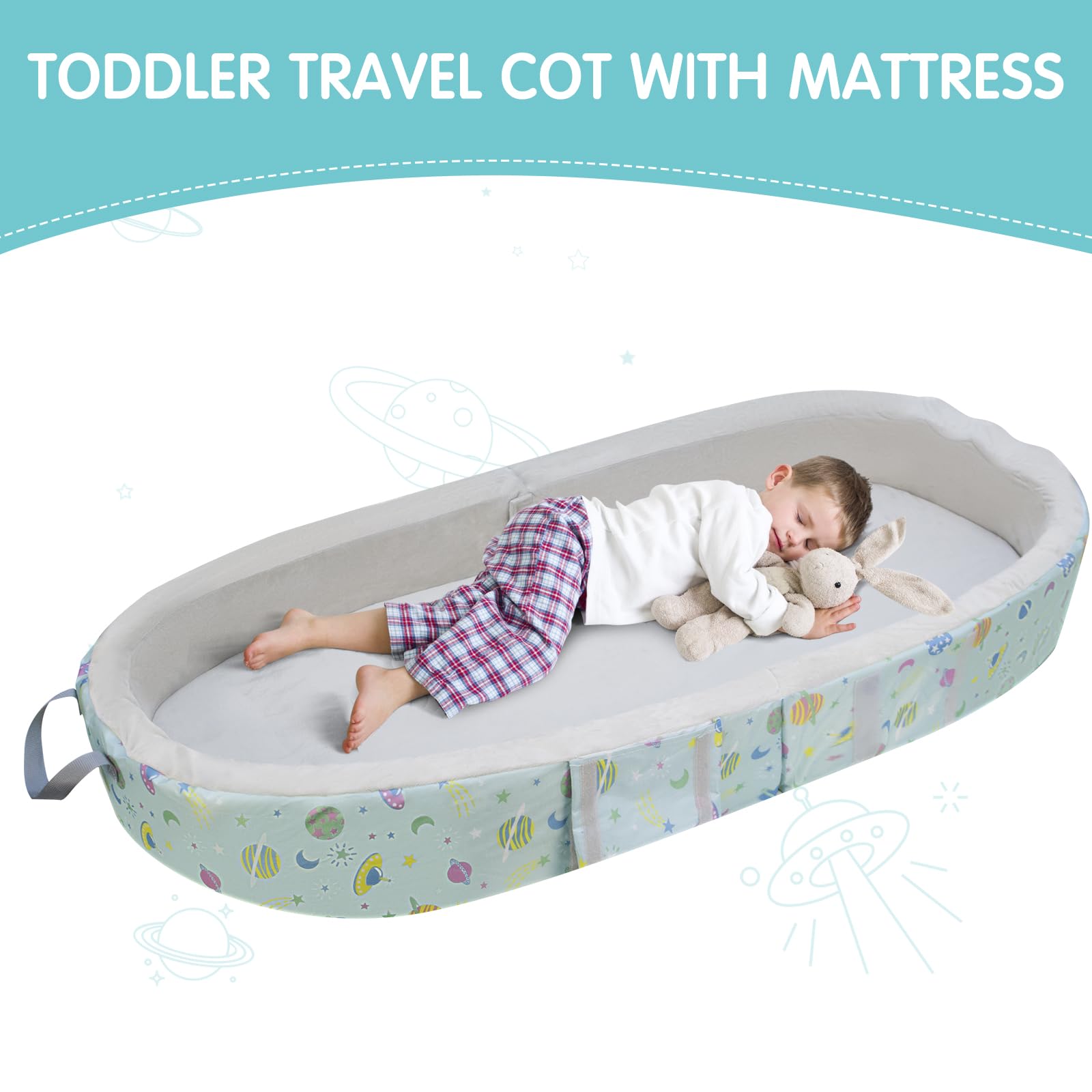 Letto da viaggio portatile e impermeabile, lettino da viaggio pieghevole per bambini con materasso, lettino da viaggio per neonati, bambini e piccoli, lenzuolo lavabile incluso, per campeggio e viaggi