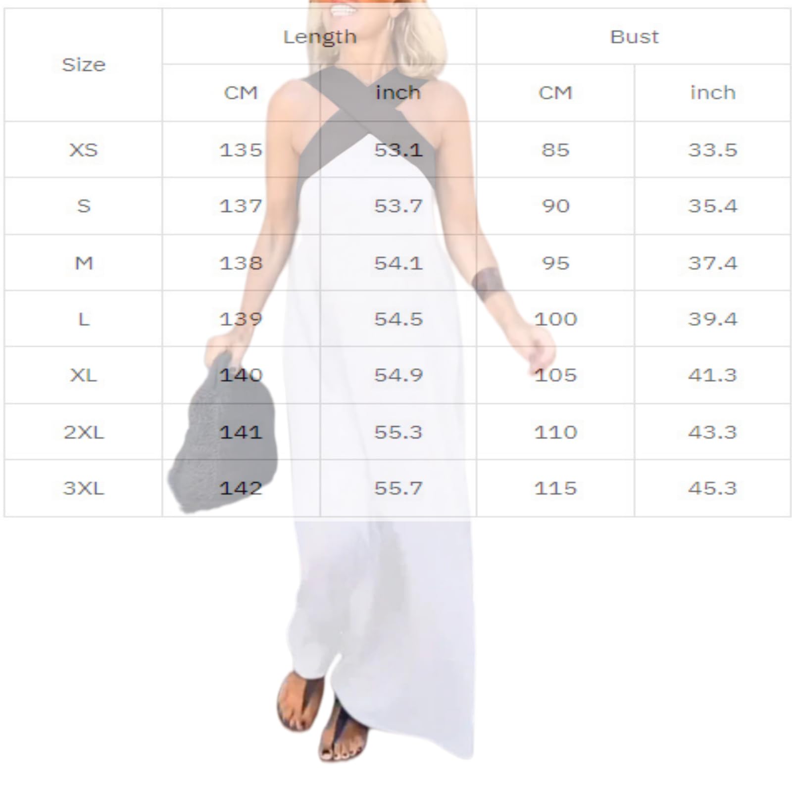 Generico Maxi Abito da Donna in Lino e Cotone con Scollo all'Americana a Contrasto; Abito Lungo in Lino e Cotone, Modello Boho Ampio e Fluido, Senza Maniche, con Incrocio sulla