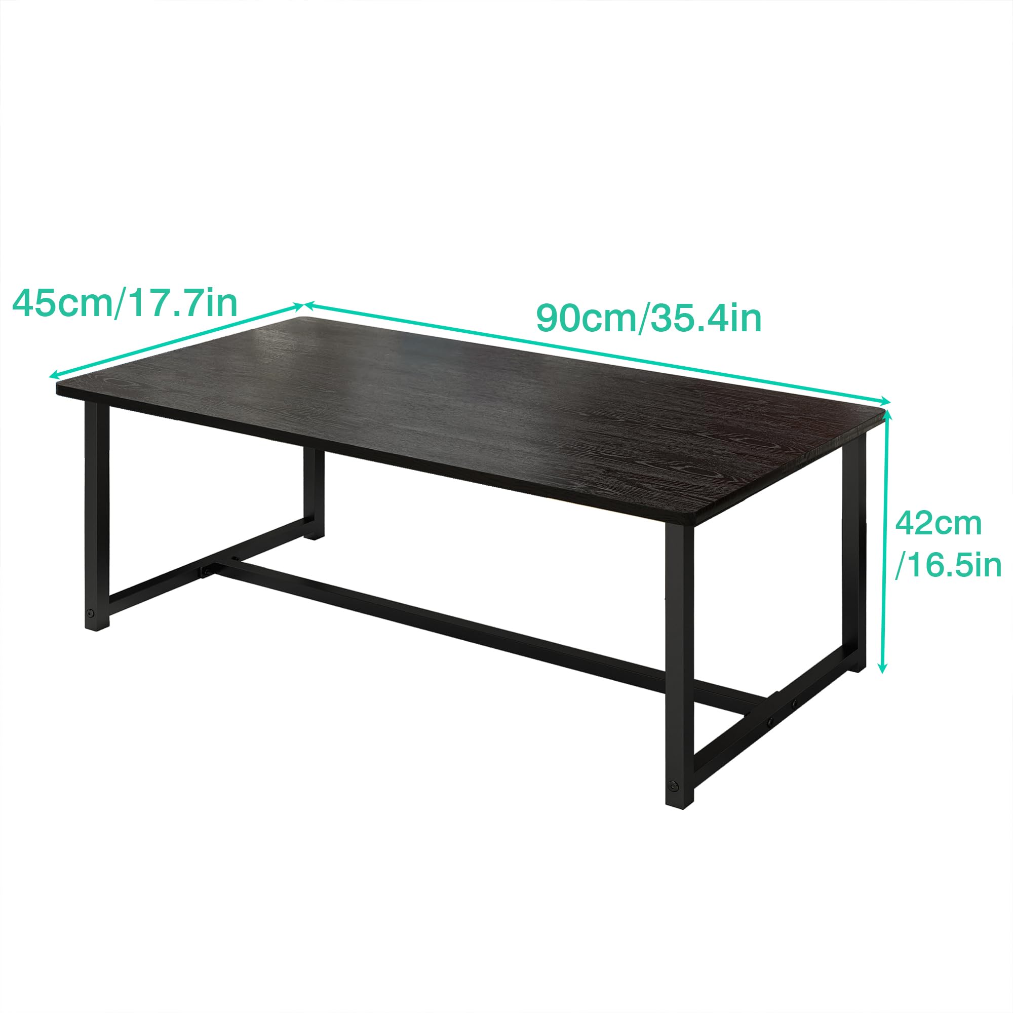 Mesa auxiliar rectangular negra para sala de estar, mesa auxiliar de espacio abierto con marco de metal, fácil montaje, mesa de centro de madera 7