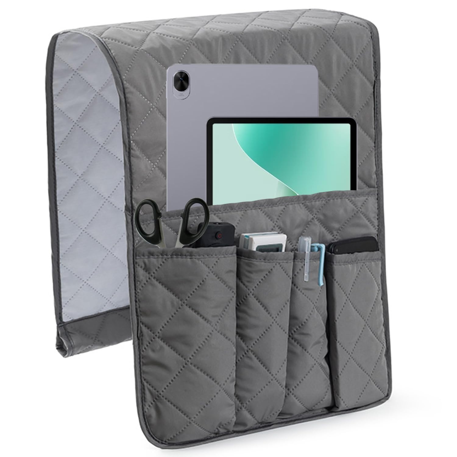 Lyntrioris Armchair Storage Caddy for Remote Controls, and Magazines – Fabric Organizer with Easy Installation
