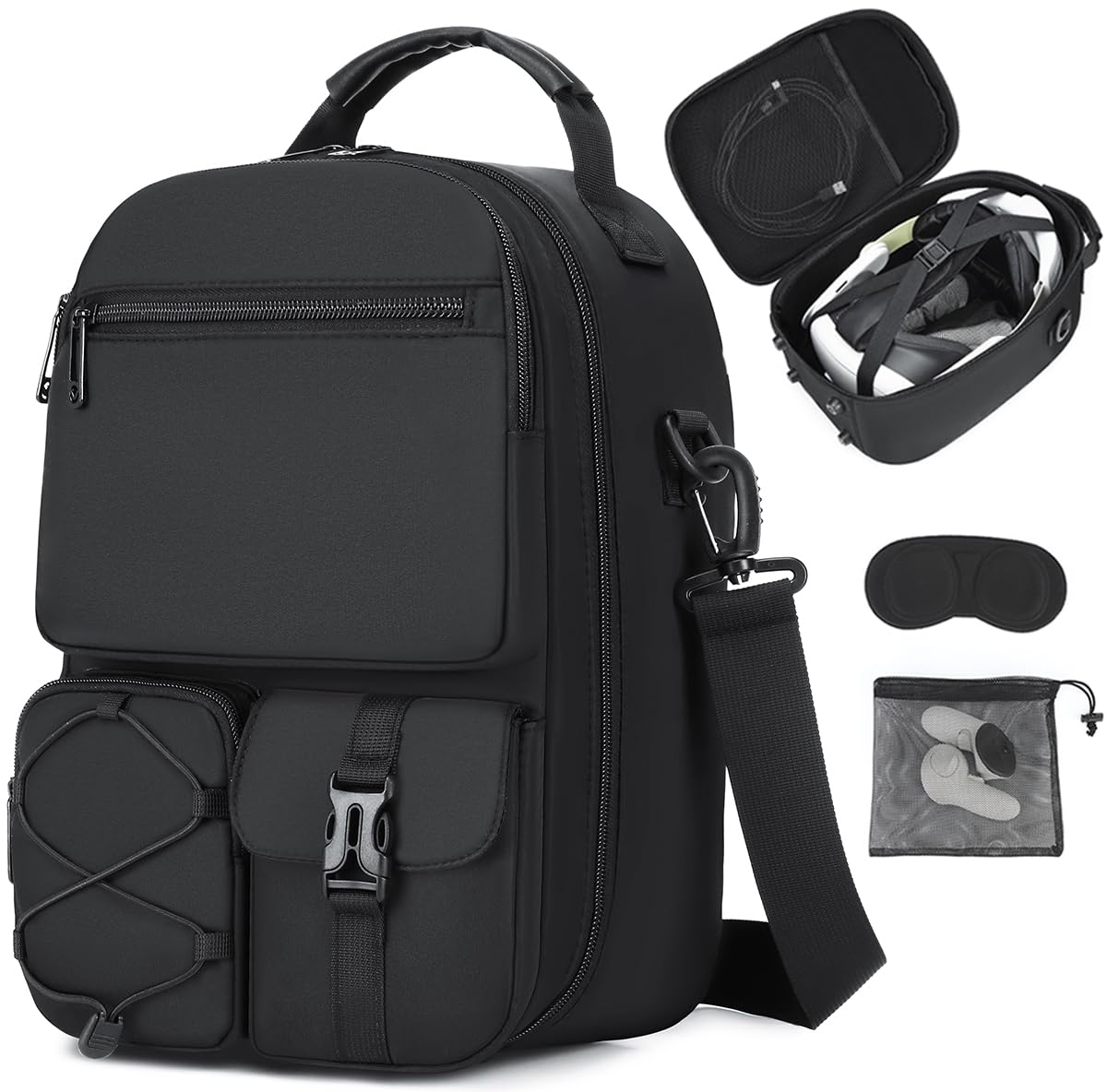 Borsa Compatibile con Meta Quest 3S/3/2, Impermeabile, Antigraffio Borsette a Tracolla per Vision Pro/Elite Strap VR Headset e Accessori, con Tasca in Rete per Viaggi, Giochi (nero)