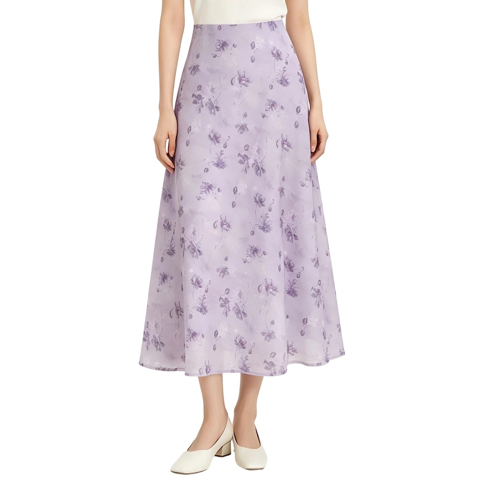 Gonna Midi Da Donna Vita Altamente Elastica,Gonne A Trapezio Stampe Estive
