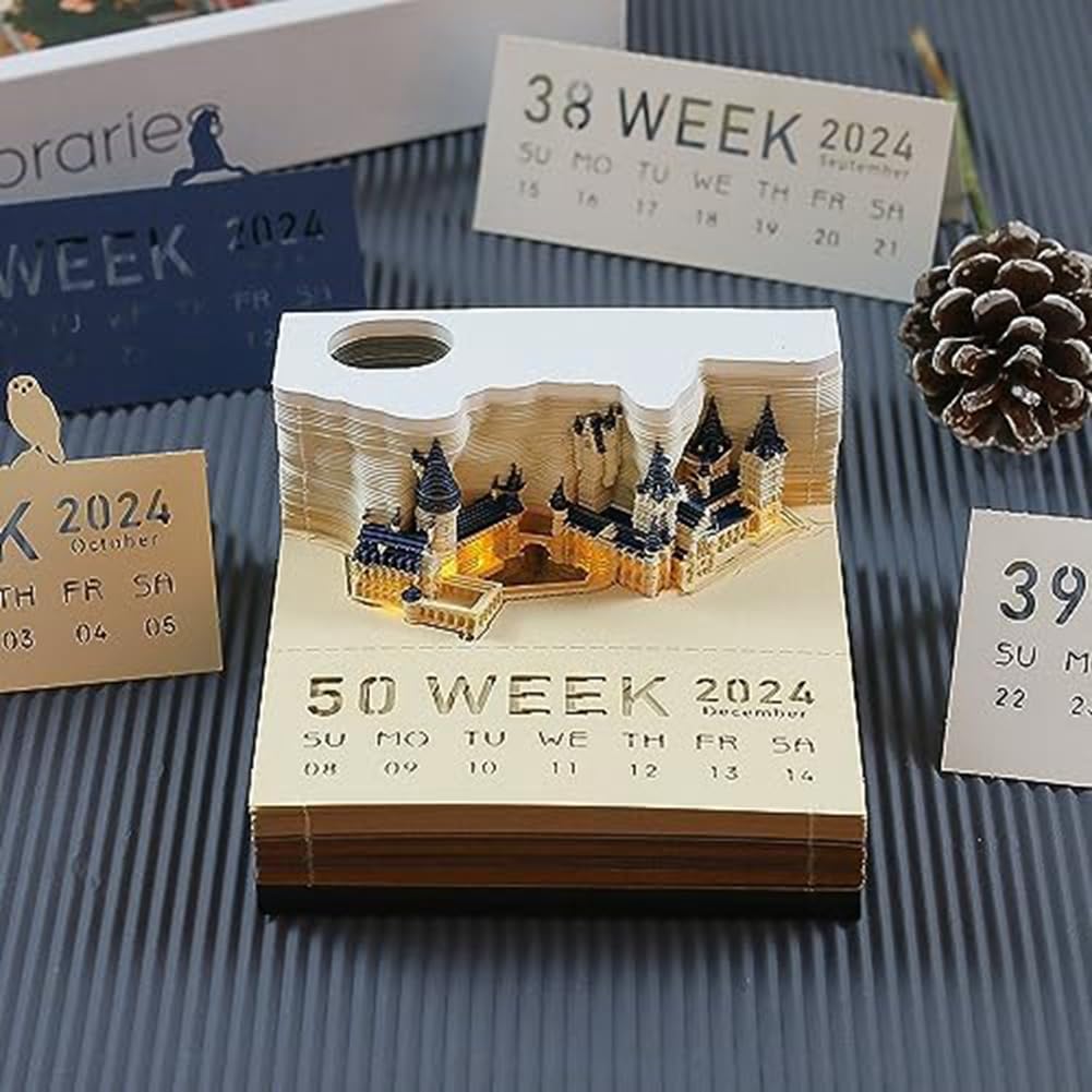 Carriere Blocco Note con Calendario Cubo Castello LED Blocco Note 3D Note Adesive Scrapbook Regalo di Compleanno di Natale