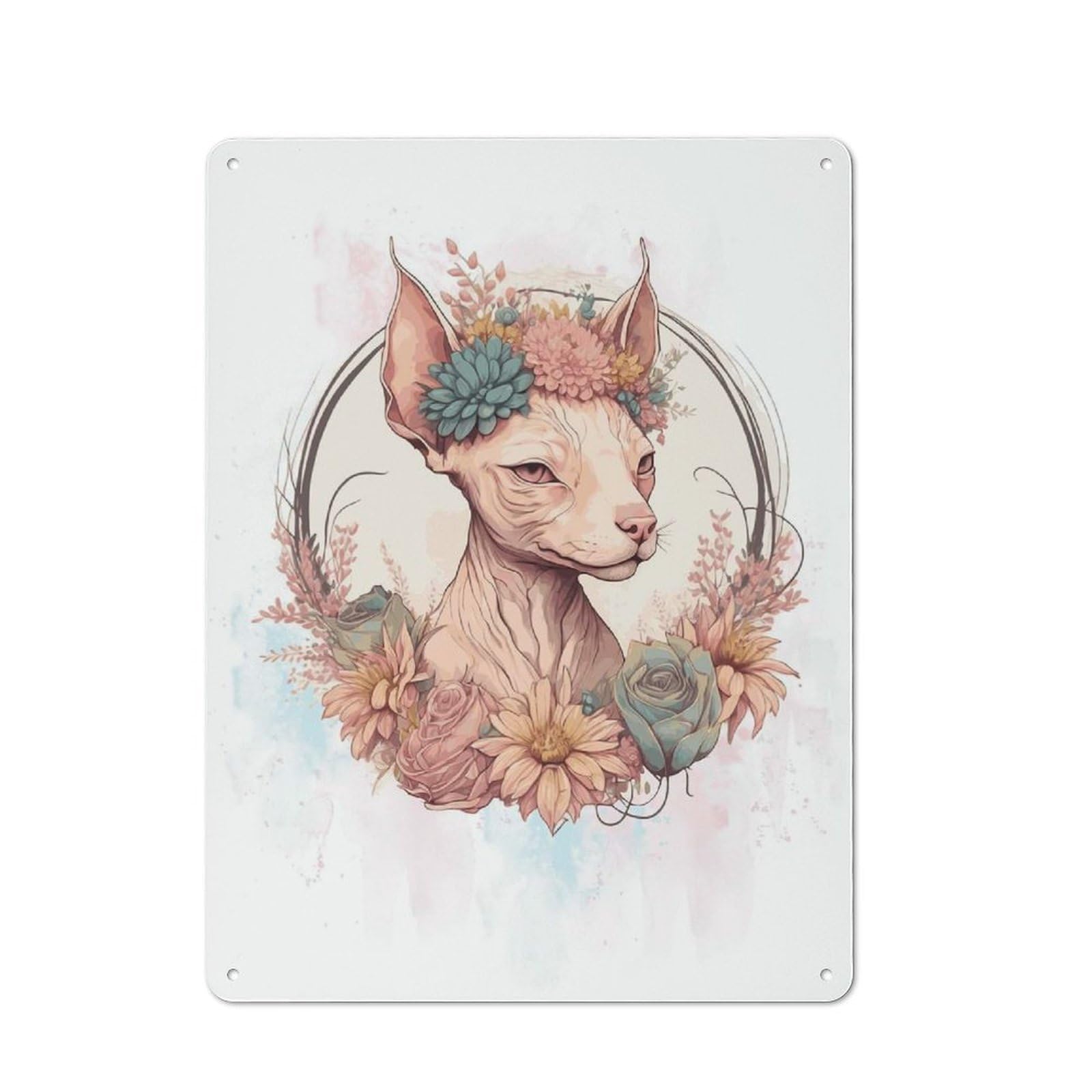 Junmoney Style-5 Watercolor Sphynx Cat Rustic Metal Sign 40X30cm For Café Or Restaurant, Suited To Café Owners And Decorators