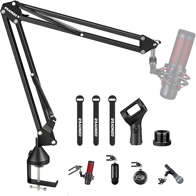 Microphone Boom Arm,Aokeo AK-35 Adjustable Compact Mic Suspension Boom Scissor Arm Stand For Blue Yeti,Snowball iCE, HyperX QuadCast,SoloCast,Elgato Wave,Etc