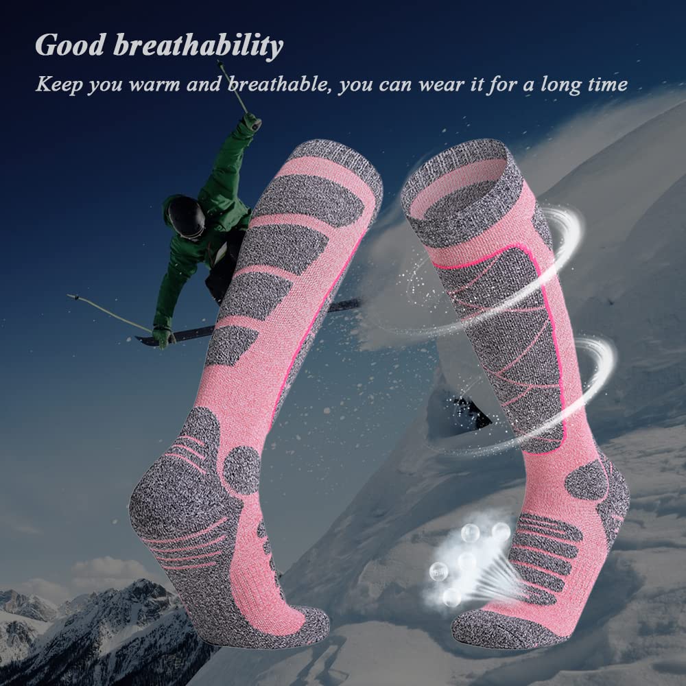 Bseical 2 Pares Calcetines Esqui Mujer, Calcetines Nieve Mujer 35-39, Calcetines De Esquí De Invierno TéRmico Transpirables Para Esquiar, Para Esquiar, Snowboard, Senderismo, Ciclismo, Trekking