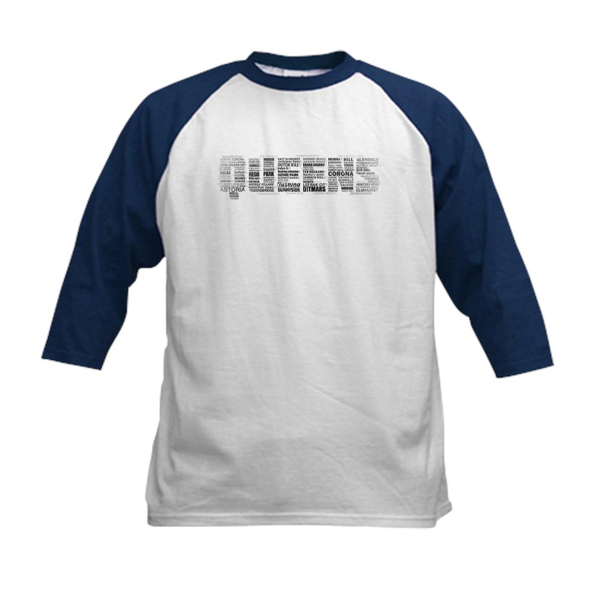 CafePress Queens New York Typography Baseball Jersey Kids Cotton Baseball Jersey, 3/4 Raglan Sleeve Shirt Navy/White