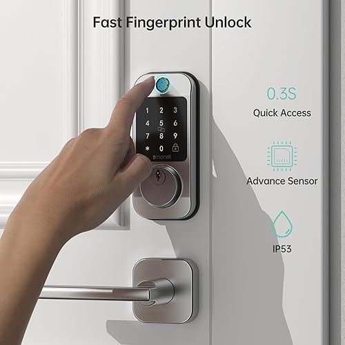 Miniatura 6 de SMONET Cerraduras inteligentes de huellas dactilares para puerta delantera con juego de manija, entrada sin llave, cerrojo de teclado digital