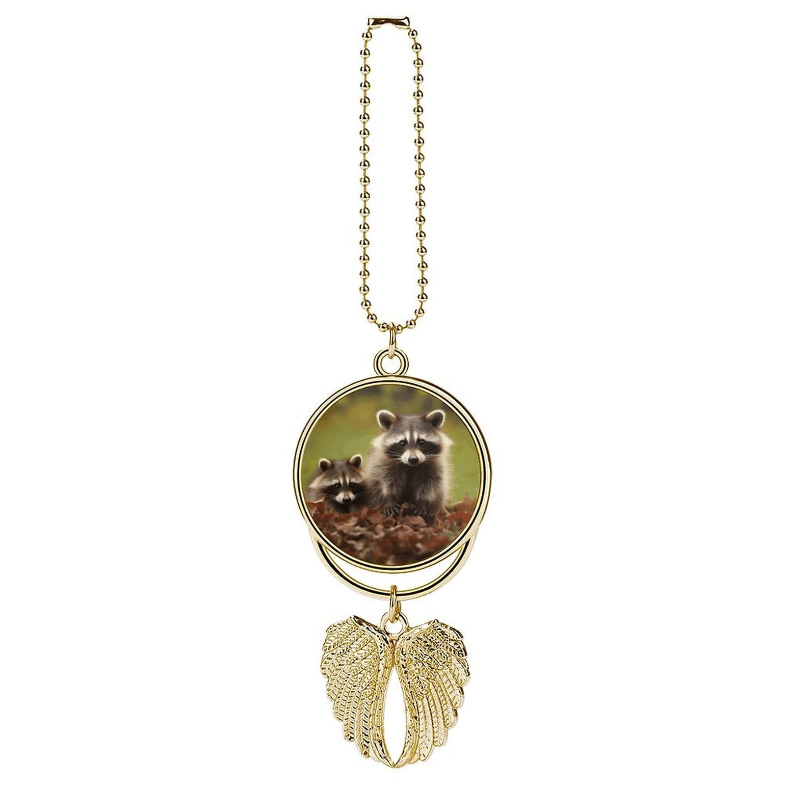 Car Charm Zinc Alloy Rearview Mirror Hanging Ornament Premium Metal Raccoon Car Pendant for Auto Interior Decor Accessories,Unique Gift for Adult,Golden-Style