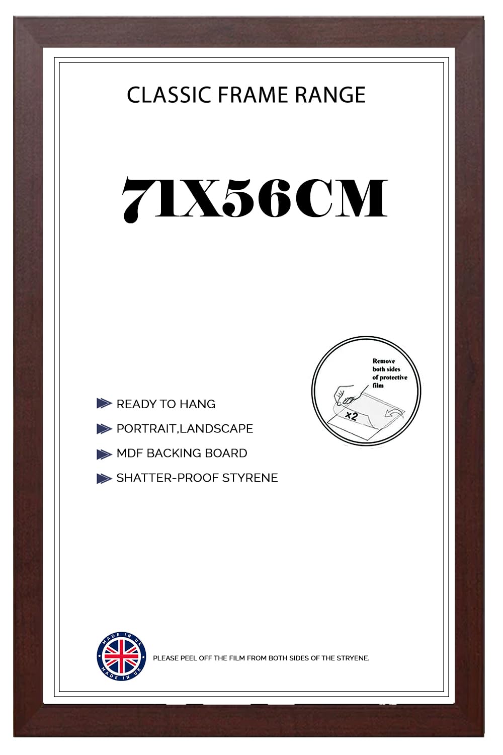 Flat Mahogony Poster Frame 71x56cm Lightweight Vertical & Horizontal Shatter-Proof Acrylic HD Clear Front Wall Hanging Picture Frame