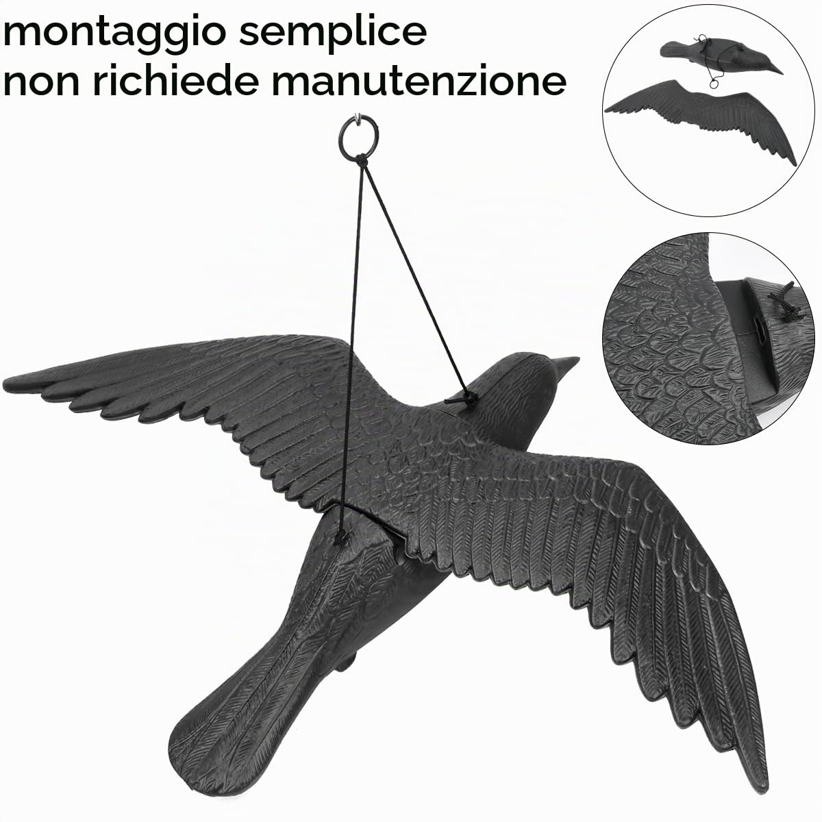 Corvi Finti Anti Piccioni, 2 Pezzi Corvo Finto Scaccia Piccionis, Uccelli Spaventapasseri per Balconi, Corvo Scaccia Piccioni, per la Protezione di Balconi, Tetti e Giardini -Spaventa Piccionis