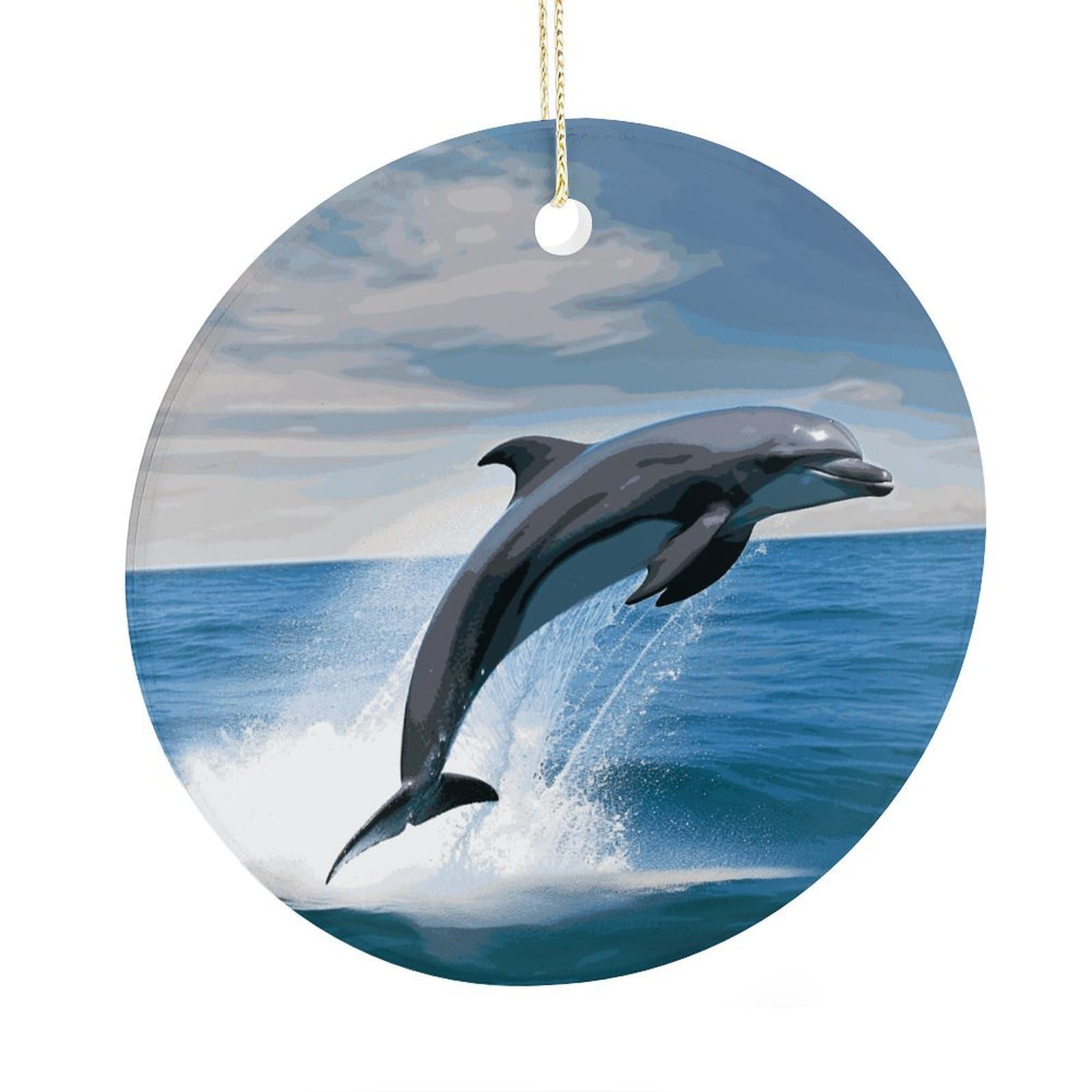 Fekiloot Style Jumping Up Dolphins Christmas Ornaments 2.9 Inch Round Ceramic Ornament Keepsake Thank You Gifts For Office, Room, Home - Holiday Present Ideas