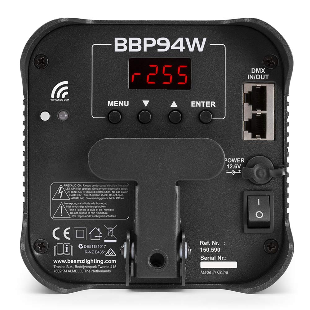 BeamZ BBP94W - Uplighter a batteria senza fili, rondella da parete LED da 48 W con controllo DMX, luce par alimentata a batteria ricaricabile per eventi, illuminazione verticale ed effetti di lavaggio