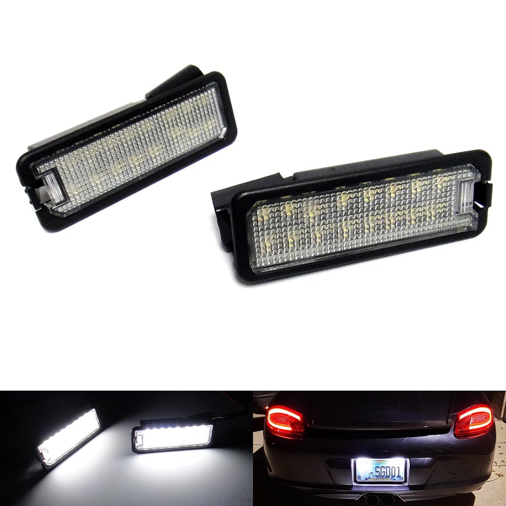 RZGMTSPT 2x LED License Plate Light Tag Lamp Assembly White For Porsche 718 Boxster Cayman 987 981 Carrera 911 997 991 992 Cayenne Macan Taycan Audi Q8 R8