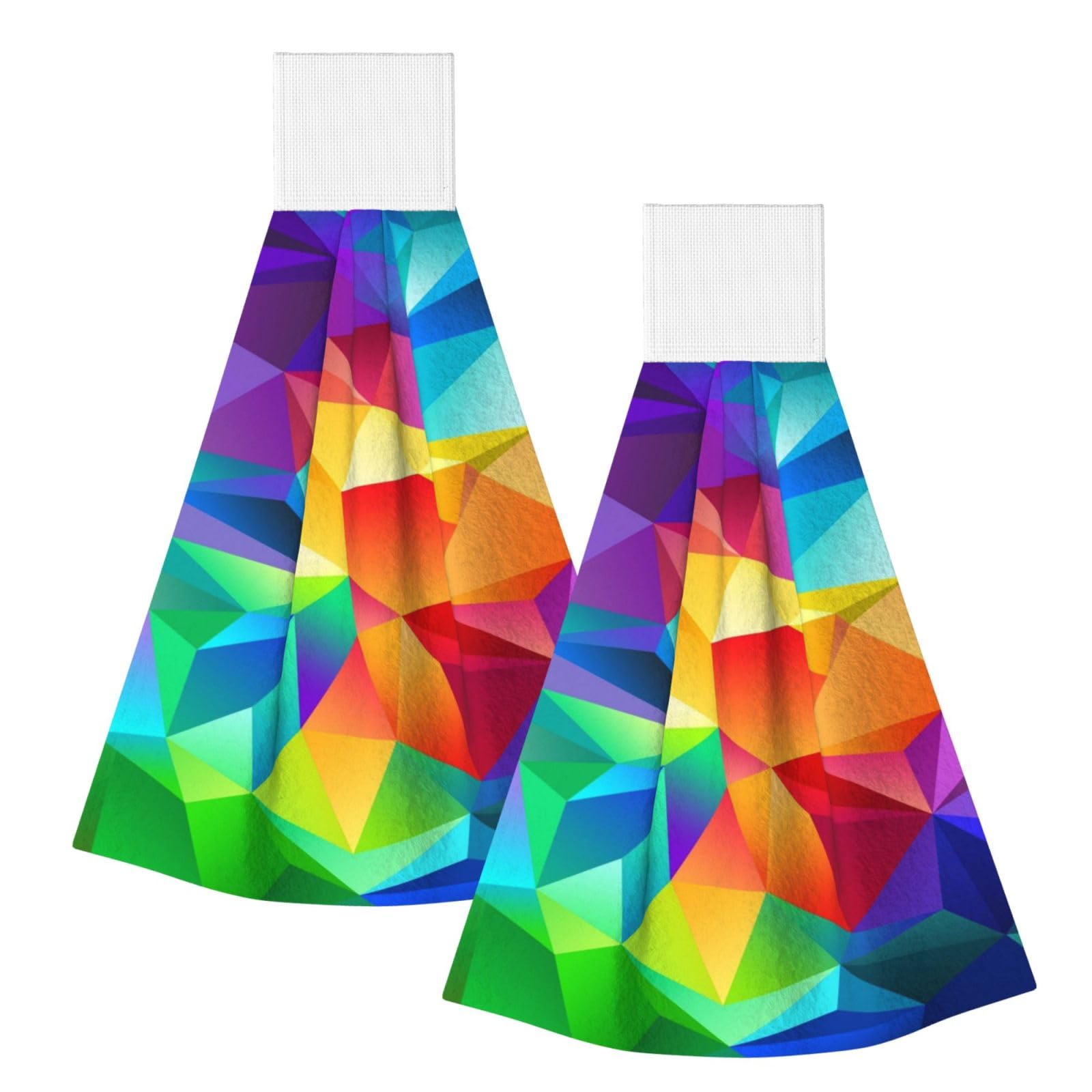 DOPKLNA Rainbow Geometric, 2 Pcs Hanging Coral Fiber Hand Towels for Bathroom, Absorbent Kitchen Towels