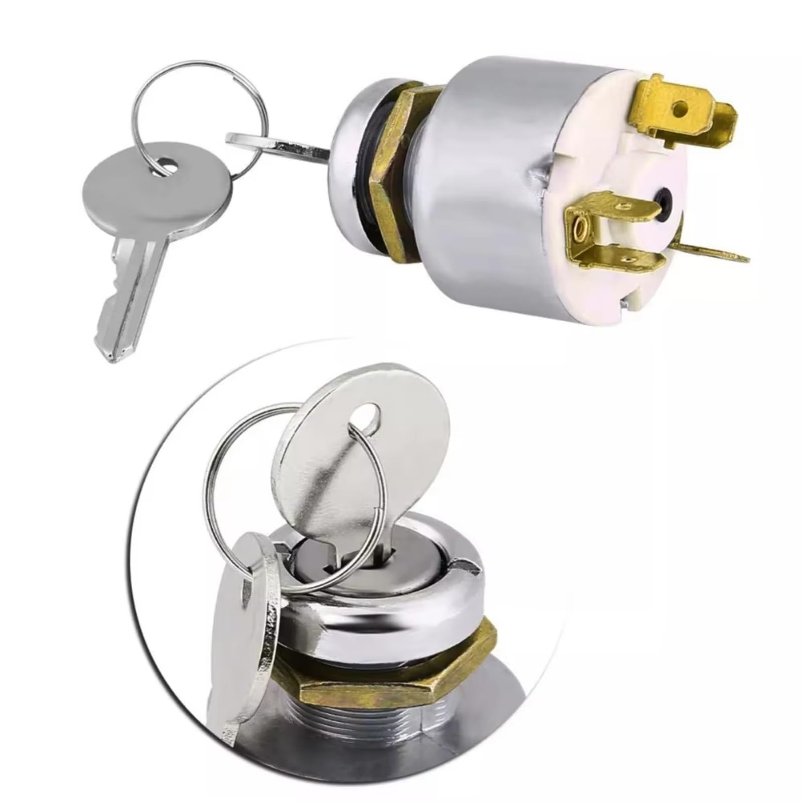 Cilindro de Cerradura de Encendido para Interruptor de Encendido de 12 V, Kit con 2 Llaves, para con Orificios de Panel de 19 mm de diámetro. Repuestos y Accesorios para automóviles.