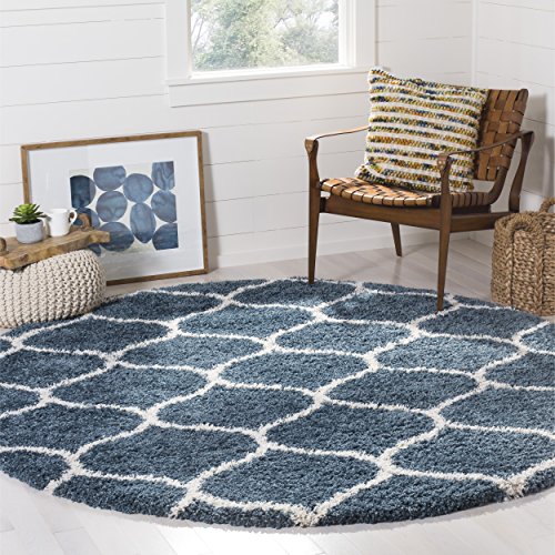 Safavieh Hudson Shag Collection SGH280L Moroccan Ogee Plush Area Rug, 7' Round, Slate