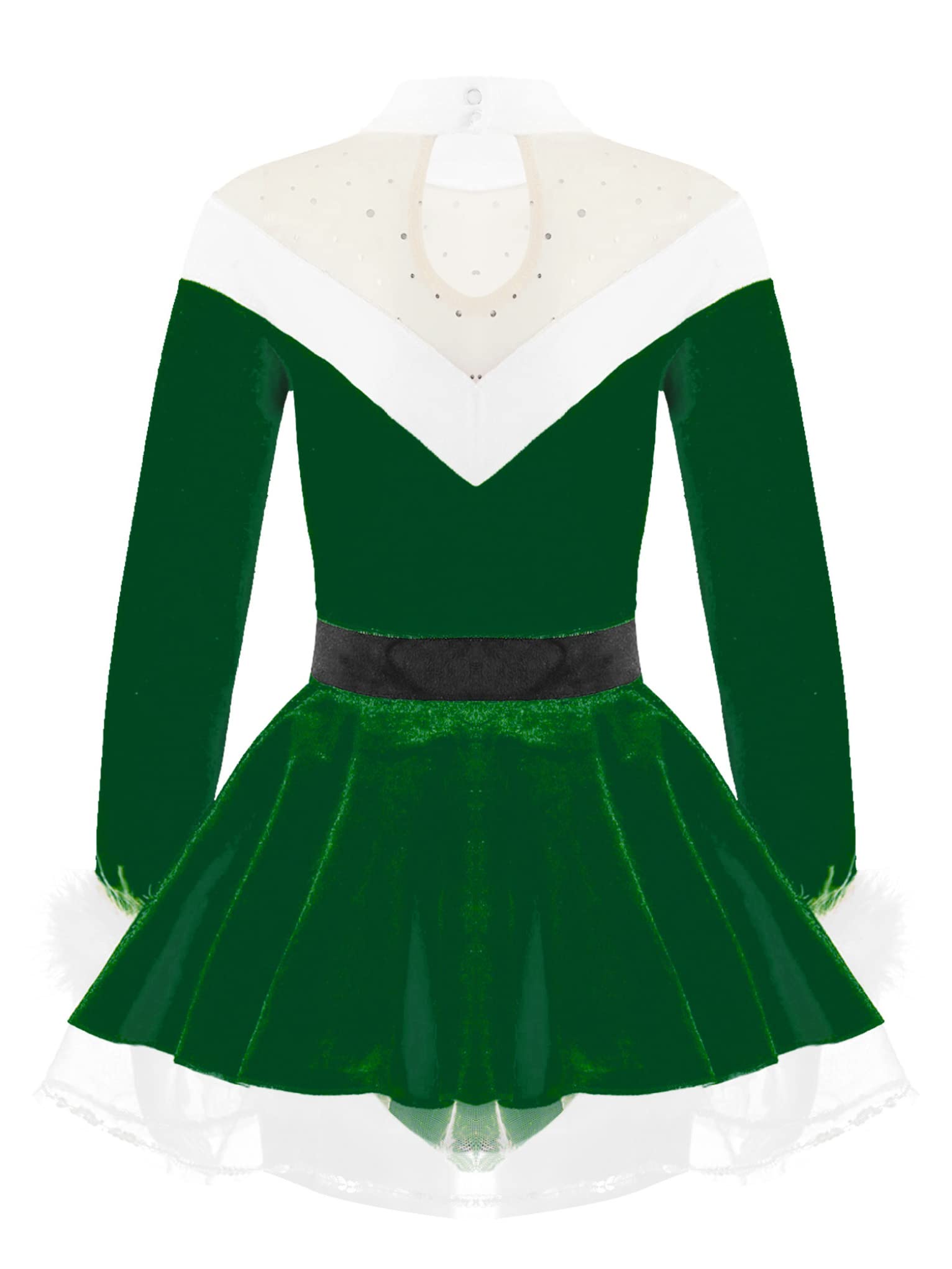 Mufeng Kids Girls Snowman Costumes Christmas Santa Dress Mrs Claus Fancy Dress Up Figure Ice Skating Dance Dress Long Sleeves Green 16