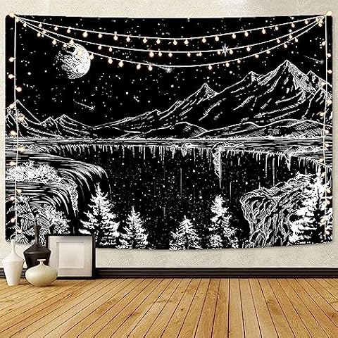 Simpkeely Black and White Starry Night Tapestry Cover