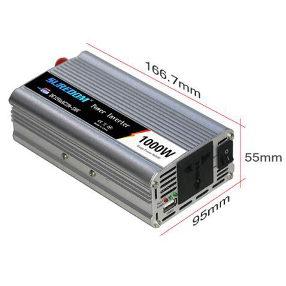 Przetwornica napięcia 1000 W (szczytowa 2000 W), 12 V/24 V na 110 V/230 V, z portami USB, gniazda zapalniczki samochodowej, 24 V to110 V