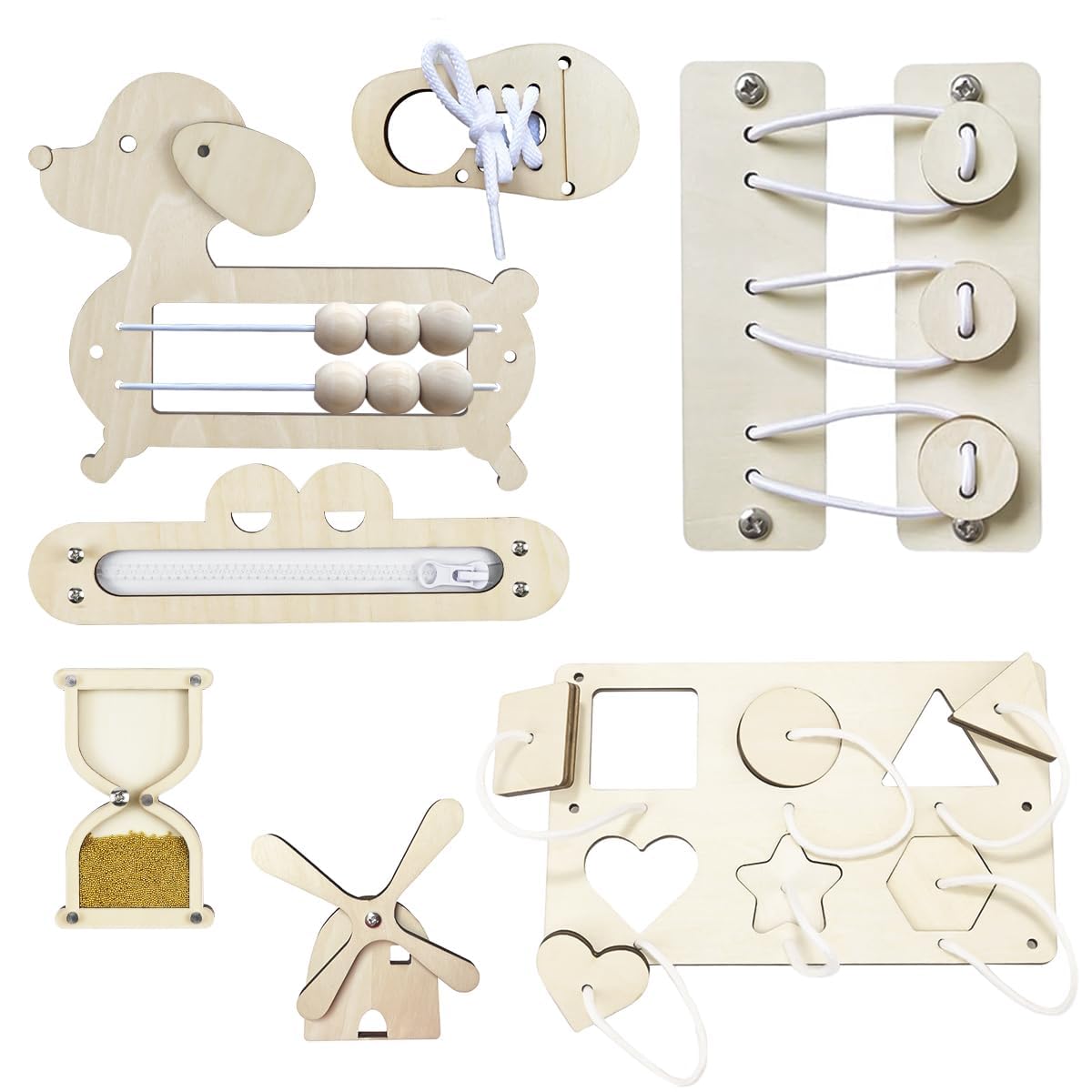 Busy Board Montessori de Madera 7 Piezas – Juguetes Montessori 1 Año, Panel Sensorial DIY para Motricidad Fina, Busy Board Montessori 1 Año, Juguetes Niños 1 Año Educativos