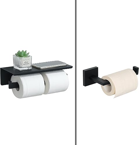Miniatura 7 de Alise Soporte doble de papel higiénico, soporte de papel higiénico de baño con estante, dispensador de almacenamiento de rollos de papel higiénico