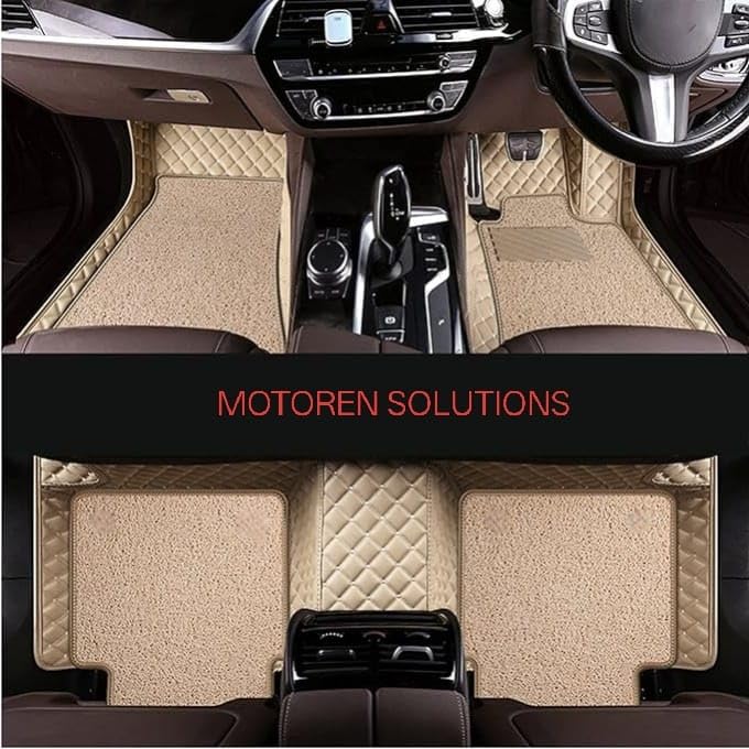Image of 7D Car Foot Mat for Maruti Suzuki S-Cross Model (2012-2018) | Waterproof | Anti-Slip | PU Leather | Full Coverage | All Weather | Custom Fitted Car Floor Mats | Beige