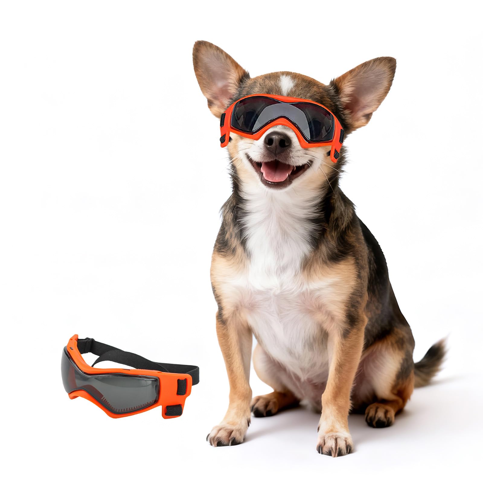 PETLESO Extra Small Dog Goggles Anti-UV Windproof XS Dog Sunglasses Eye Protection Chihuahua Goggles with Adjustable Straps for Driving/Outdoor Activities - Orange, XS