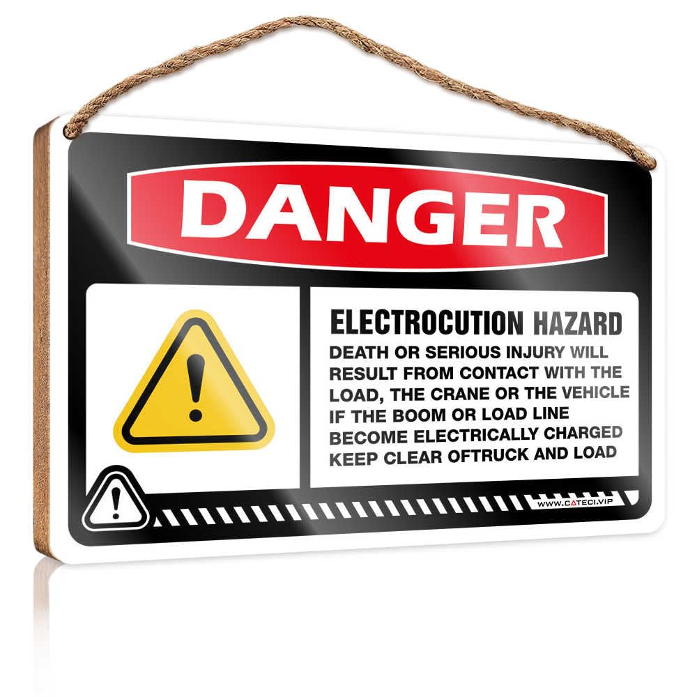 Work From Home Door Sign Danger Electrocution Hazard Crane Wooden Sign Farm Hanging Door Sign Spring Porch Sign(23X35CM)