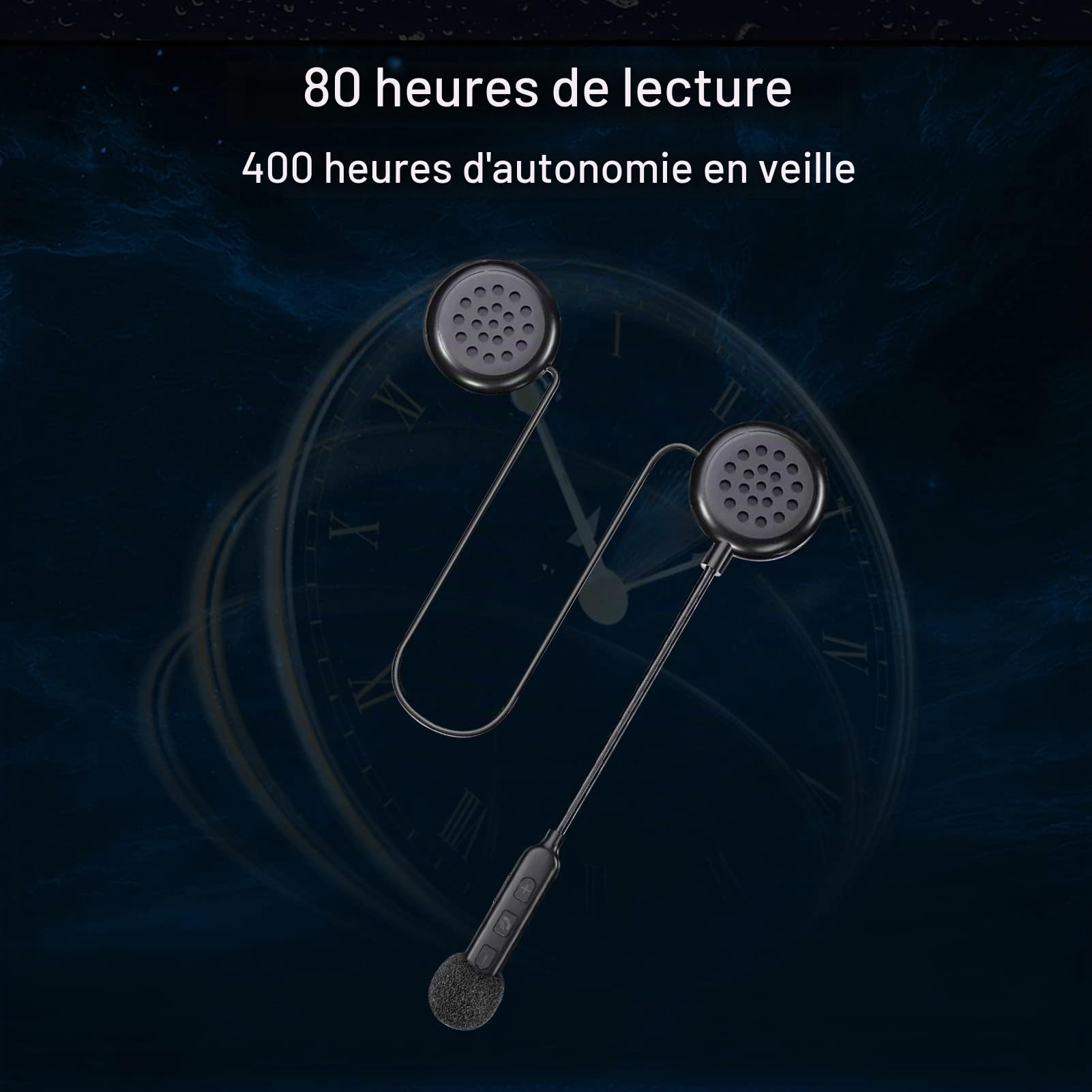 Casque de moto Bluetooth 5.0 - Réponse automatique - 80 heures - Haute qualité sonore - Ultra fin - Pour le cyclisme, le ski, le cyclisme