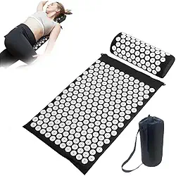 Tapete de Acupressão com Almofada, Kit Massageador para Relaxamento e Yoga, Preto