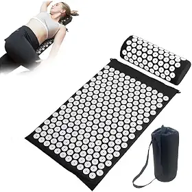 Tapete de Acupressão com Almofada, Kit Massageador para Relaxamento e Yoga, Preto