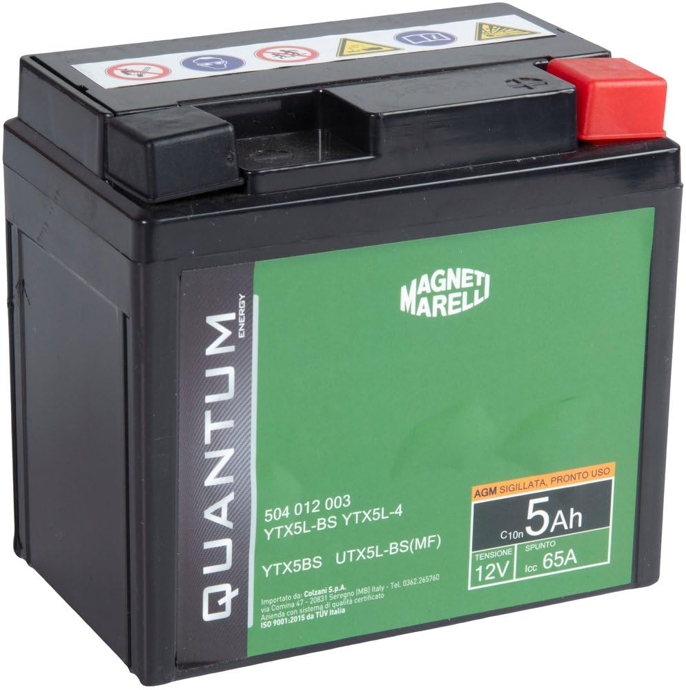 Magneti Marelli Batteria Quantum 5Ah AGM 65A Sigillata | Batteria Moto 12V Precaricata | Tecnologia AGM Senza Manutenzione Per Avviamento Affidabile E Prestazioni Costanti