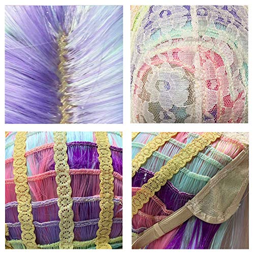 BERON Rainbow Wig Long Curly Wig Multi-Color Wig Charming Full Wigs for Cosplay Girls Party or Daily Use Wig Cap Included - Thumbnail 6