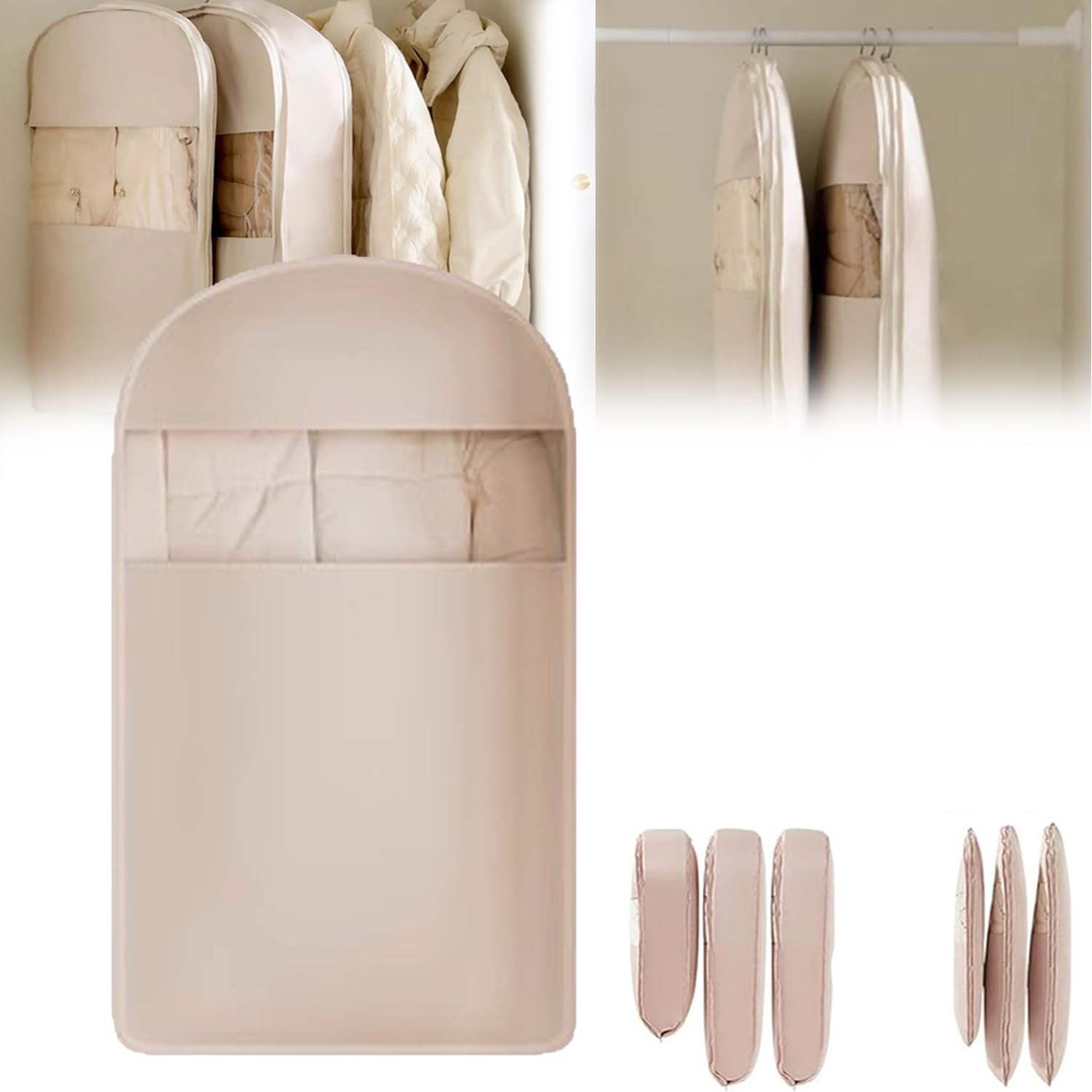 Space Saving Hanging Garment Bag with Self Compression Zipper Space-Saving Dust-Proof Down Jacket Compression Storage Bag for Coats