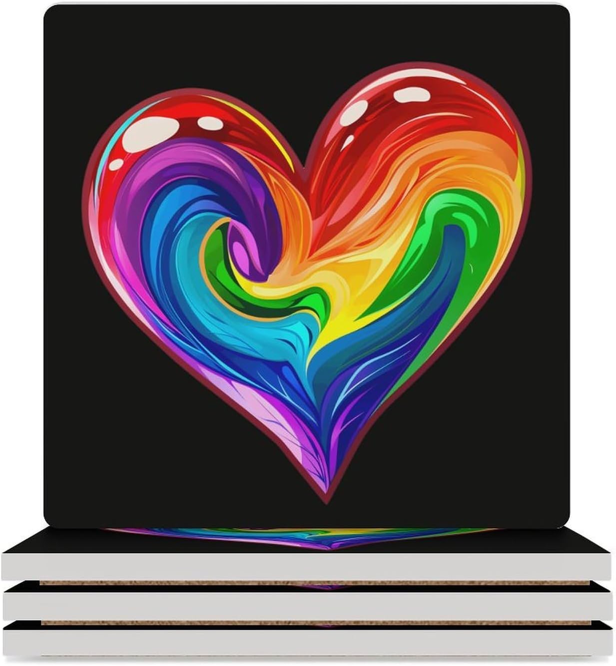 LGBT Rainbow Heart Coaster for Drinks Square Ceramic Table Coasters Stone Mat Crafts 6PCS Home Kitchen Decor